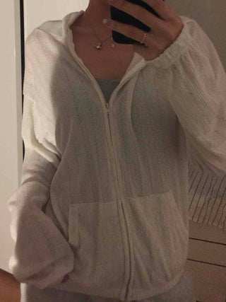 Cable Knit Point Zip-Up Hoodie