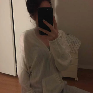 Cable Knit Point Zip-Up Hoodie