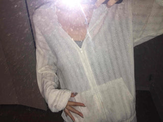 Cable Knit Point Zip-Up Hoodie