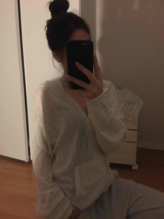 Cable Knit Point Zip-Up Hoodie