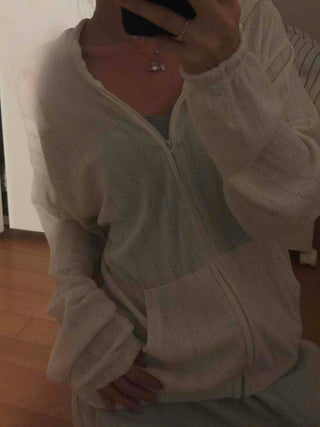 Cable Knit Point Zip-Up Hoodie