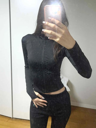 Vintage Embroidered Cropped Loose Fit Zip-Up Hoodie