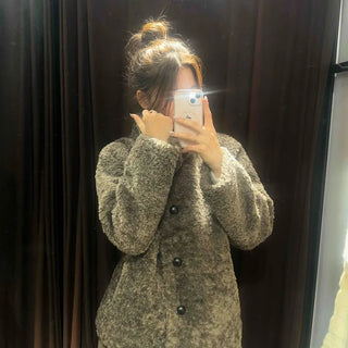 Poly Boucley Drop Shoulder Single Pintuck Coat