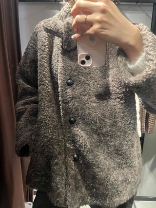 Poly Boucley Drop Shoulder Single Pintuck Coat
