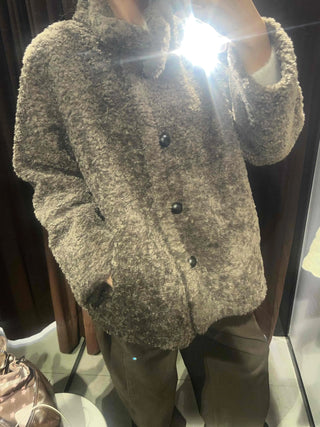 Poly Boucley Drop Shoulder Single Pintuck Coat