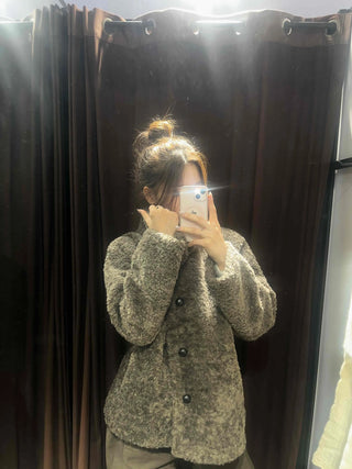 Poly Boucley Drop Shoulder Single Pintuck Coat