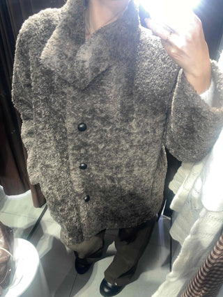 Poly Boucley Drop Shoulder Single Pintuck Coat