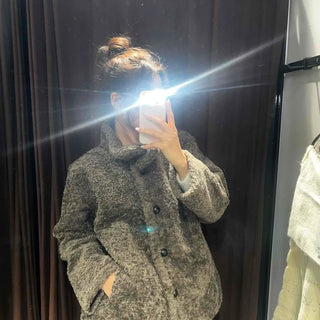 Poly Boucley Drop Shoulder Single Pintuck Coat