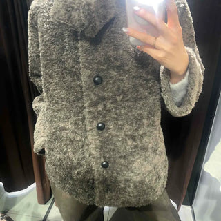 Poly Boucley Drop Shoulder Single Pintuck Coat