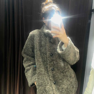 Poly Boucley Drop Shoulder Single Pintuck Coat