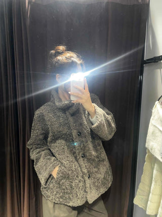 Poly Boucley Drop Shoulder Single Pintuck Coat