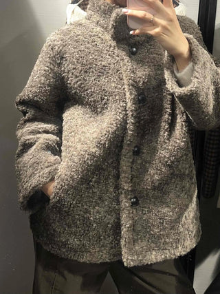 Poly Boucley Drop Shoulder Single Pintuck Coat