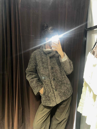 Poly Boucley Drop Shoulder Single Pintuck Coat
