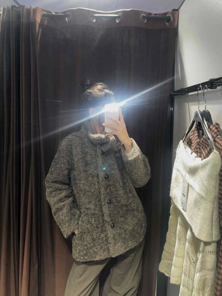 Cozy Melange Texture Collarless Single-Button Coat