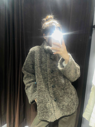 Cozy Melange Texture Collarless Single-Button Coat