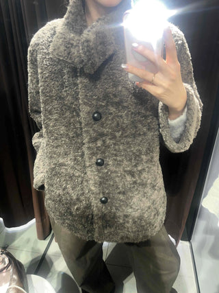 Cozy Melange Texture Collarless Single-Button Coat