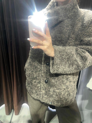 Cozy Melange Texture Collarless Single-Button Coat