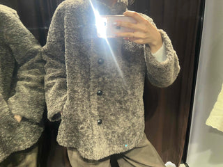 Cozy Melange Texture Collarless Single-Button Coat