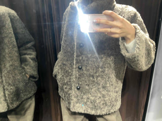 Cozy Melange Texture Collarless Single-Button Coat