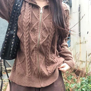 Cable Knit Zip-Up Jumper