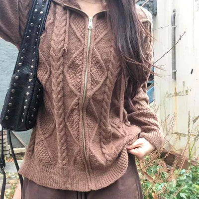 Cable Knit Zip-Up Jumper
