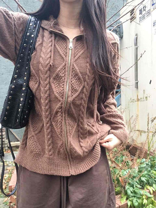 Cable Knit Zip-Up Jumper