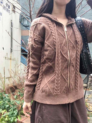 Cable Knit Zip-Up Jumper