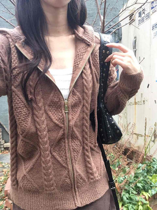 Cable Knit Zip-Up Jumper