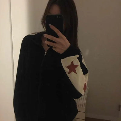 Star Color Block Armhole Drop Oversized Zip-up