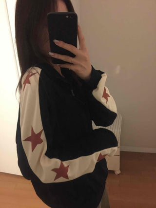 Star Color Block Armhole Drop Oversized Zip-up