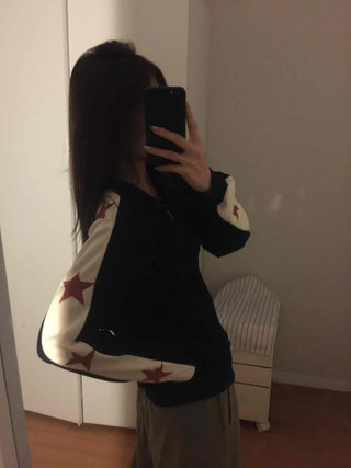 Star Color Block Armhole Drop Oversized Zip-up