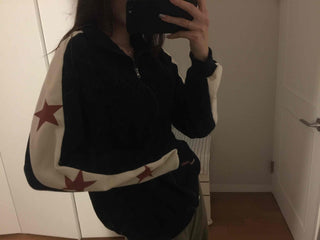 Star Color Block Armhole Drop Oversized Zip-up