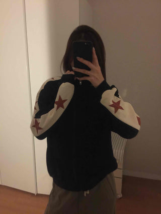 Star Color Block Armhole Drop Oversized Zip-up