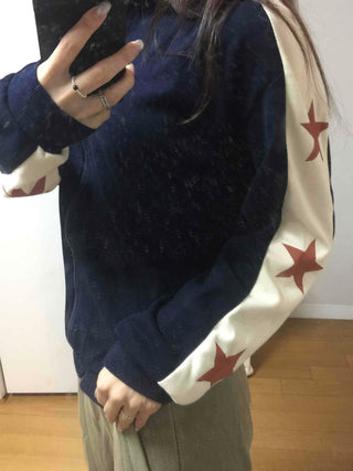 Star Color Block Armhole Drop Oversized Zip-up