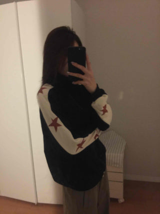 Star Color Block Armhole Drop Oversized Zip-up