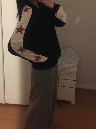 Star Color Block Armhole Drop Oversized Zip-up