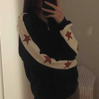 Star Color Block Armhole Drop Oversized Zip-up