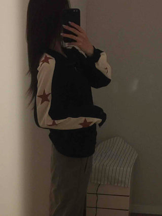 Star Color Block Armhole Drop Oversized Zip-up