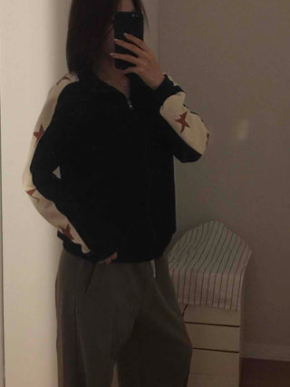 Star Color Block Armhole Drop Oversized Zip-up