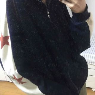Star Color Block Armhole Drop Oversized Zip-up