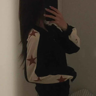 Star Color Block Armhole Drop Oversized Zip-up