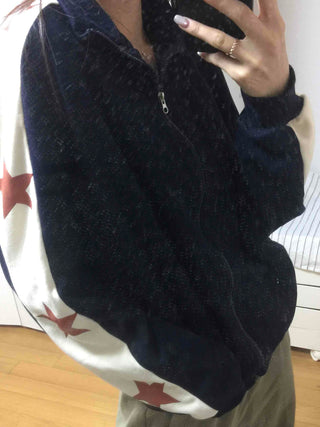 Star Color Block Armhole Drop Oversized Zip-up