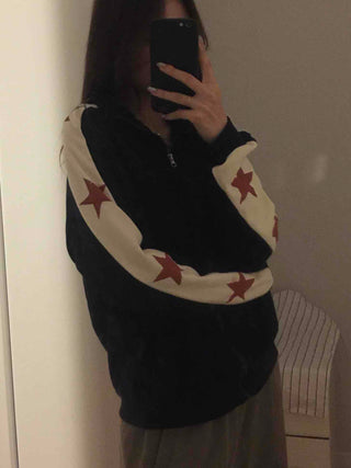Star Color Block Armhole Drop Oversized Zip-up