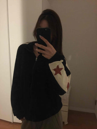 Star Color Block Armhole Drop Oversized Zip-up