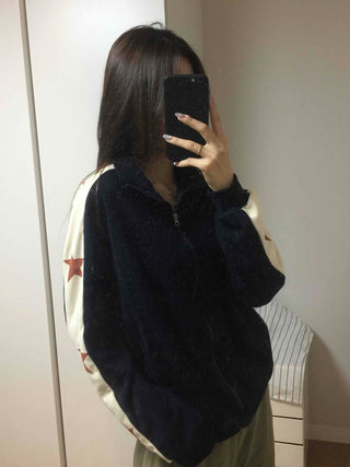 Star Color Block Armhole Drop Oversized Zip-up