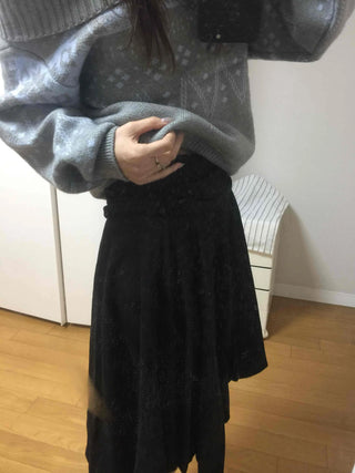 Velvet Texture High-Waisted A-Line Midi Skirt