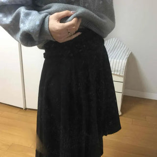 Velvet Texture High-Waisted A-Line Midi Skirt