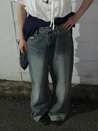 Orr Vintage Washed Wide Long Denim Pants