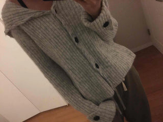 Ribbed Knit Off-Shoulder Button Cardigan