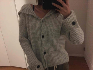Ribbed Knit Off-Shoulder Button Cardigan